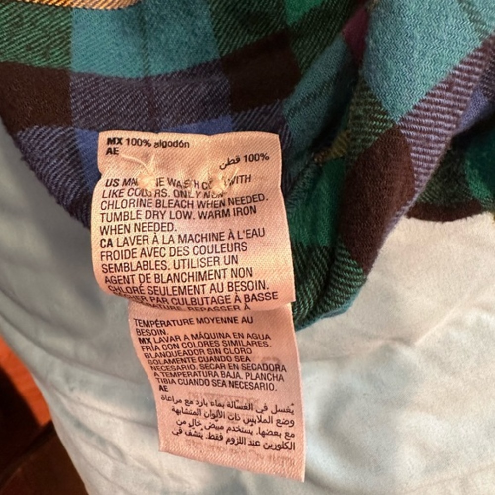 Club Room Men Button‎ Down Shirt L Large Blue Green Plaid Flannel Long Sleeve - Picture 5 of 5